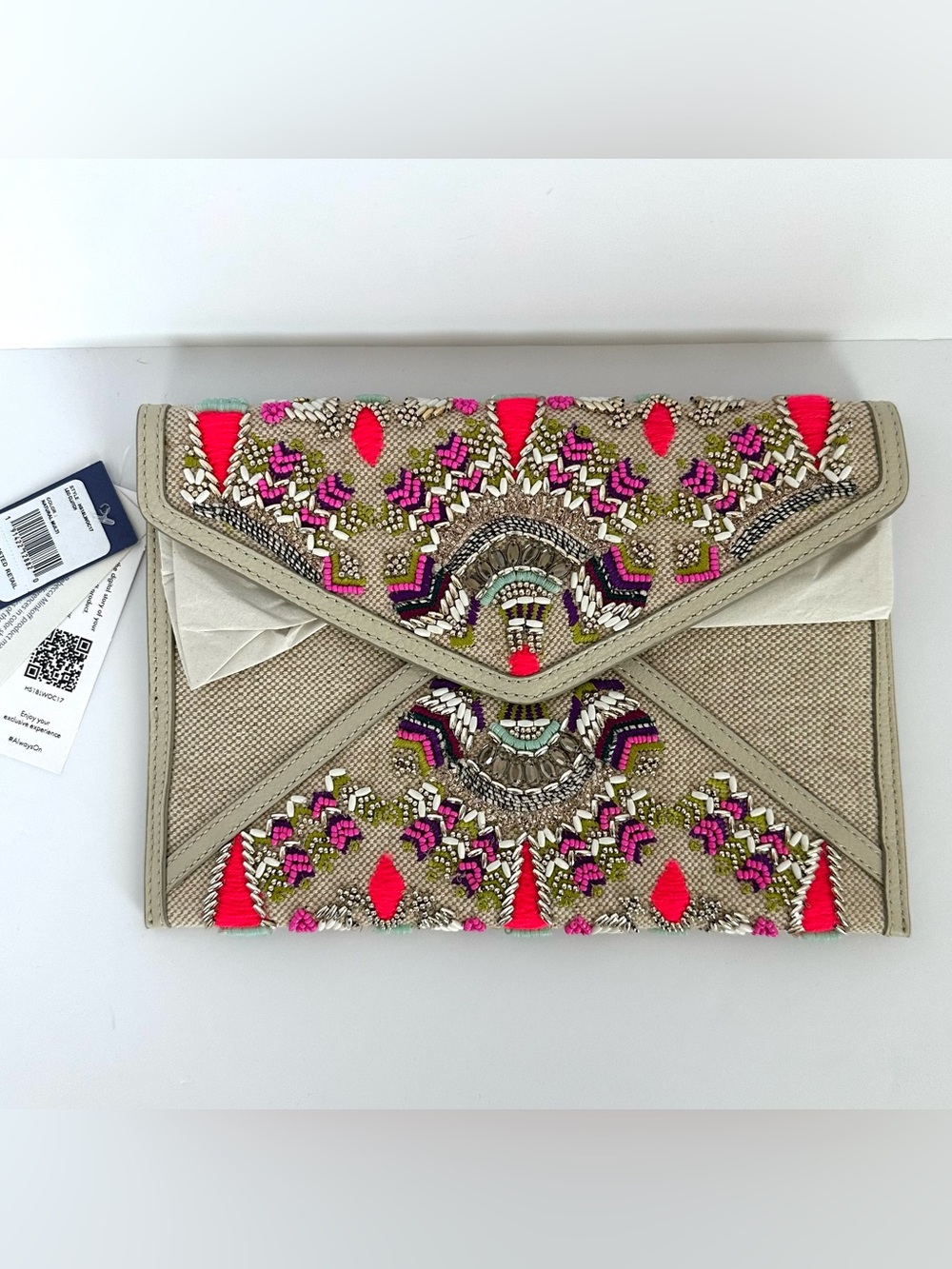 Rebecca Minkoff Wonder Leo Clutch in Natural Multi Beaded | NWT